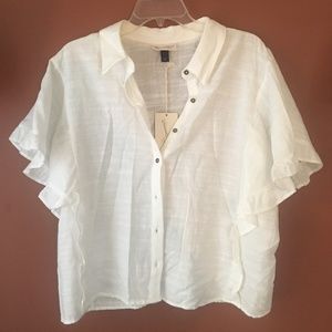 Unique White Flutter Sleeve Button Up